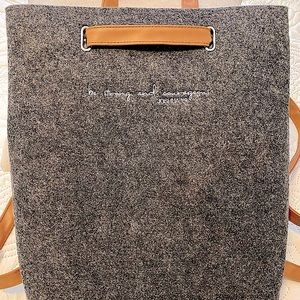 New Back Pack with sleeve. On trend grey felt | faux leather trim | scripture.
